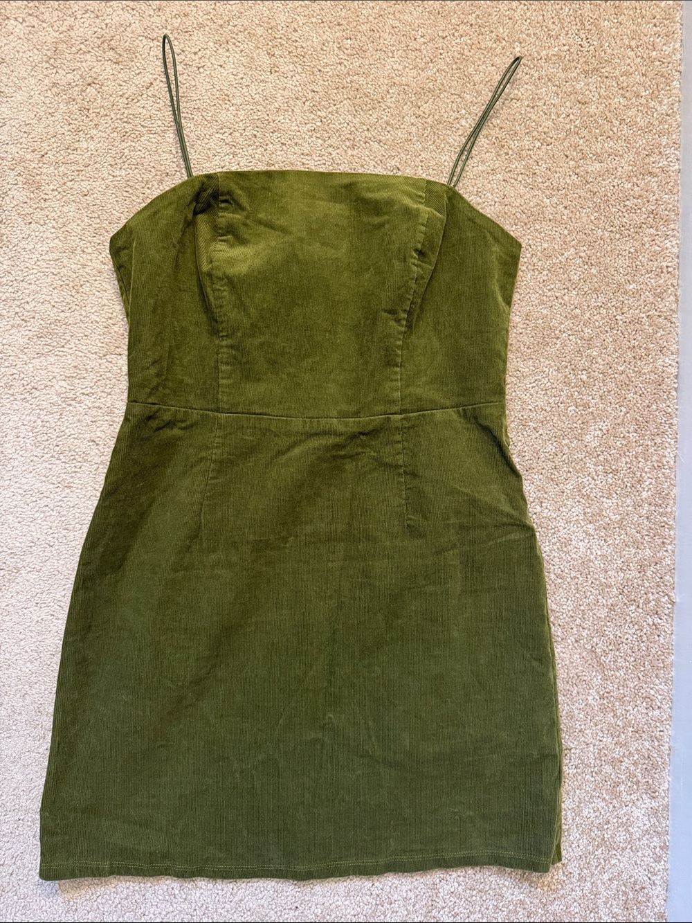 Urban Outfitters UO Colette Corduroy Mini Dress Olive Green Spaghetti Strap US 6 - Picture 7 of 13